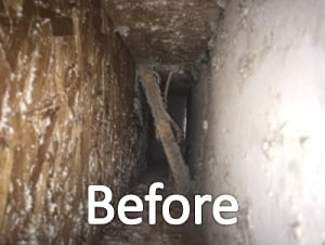 before cleaning picture of residential ducts with joist liner