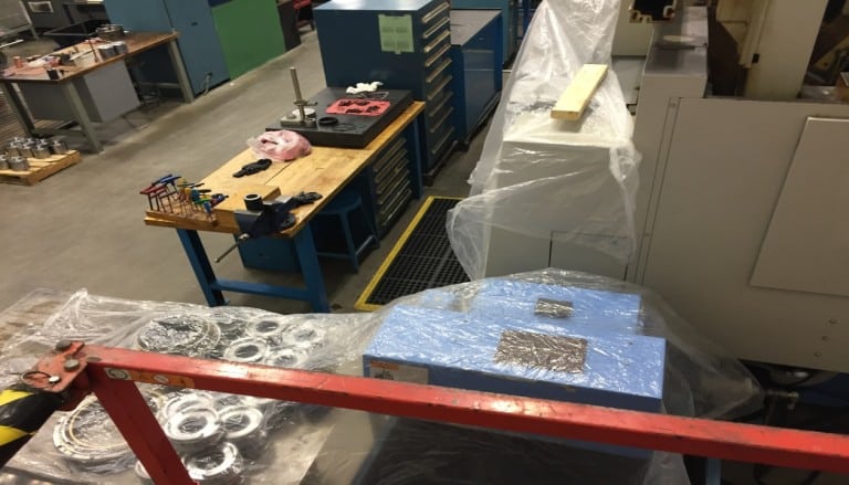 Equipment covered in a commercial work area