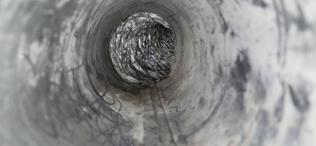Inside ductwork during duct cleaning