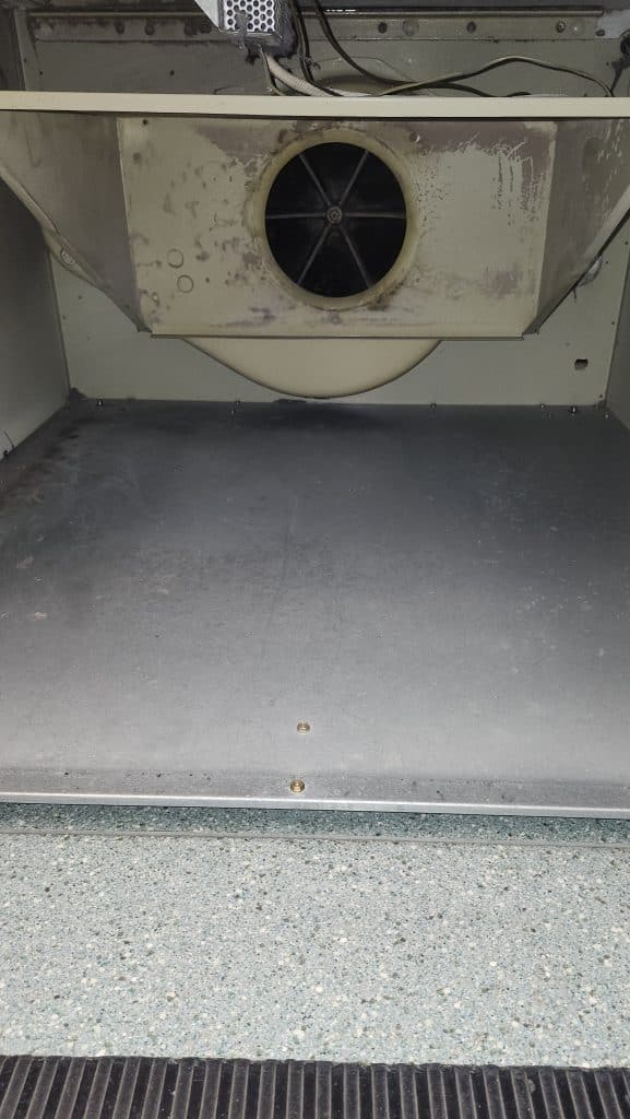 Inside ductwork during duct cleaning