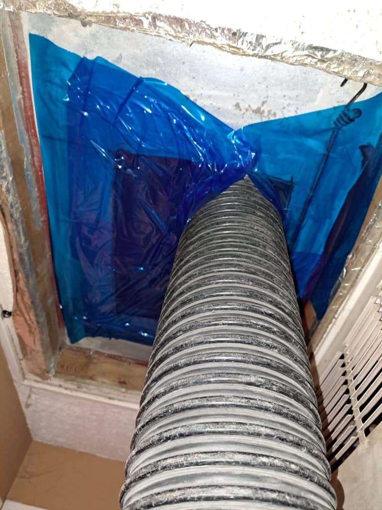 Inside ductwork during duct cleaning