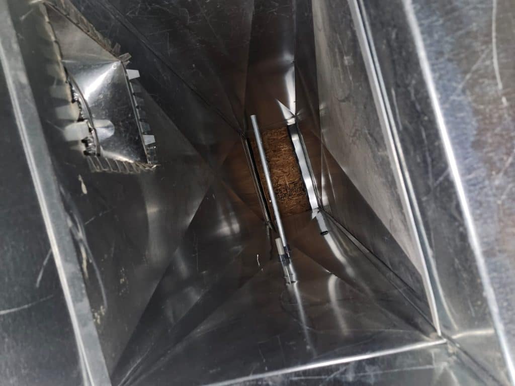 Inside ductwork during duct cleaning