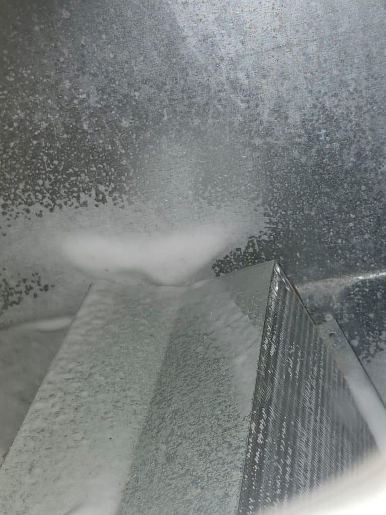 Inside ductwork during duct cleaning