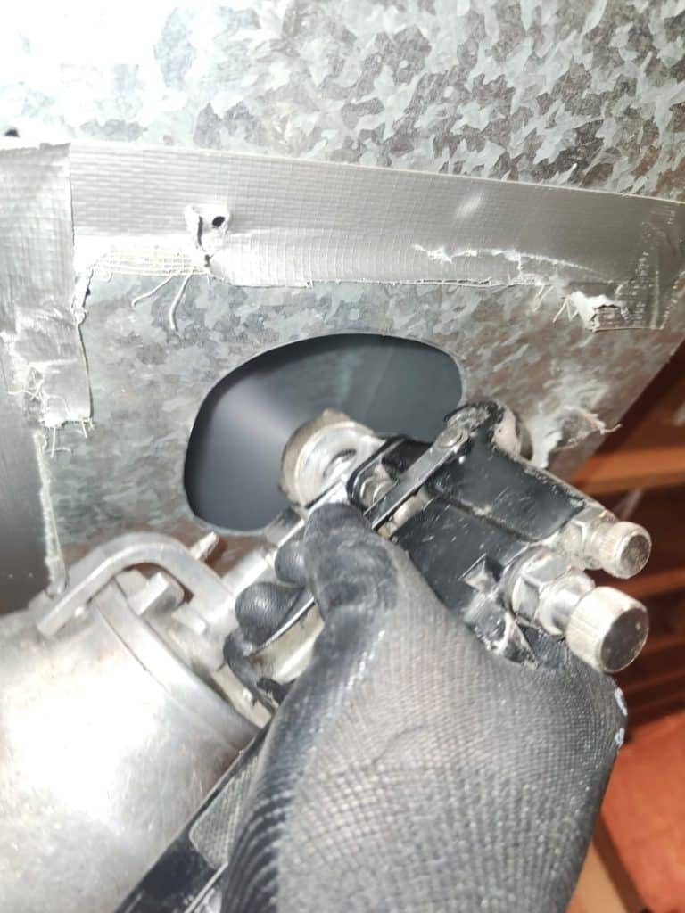 Inside ductwork during duct cleaning