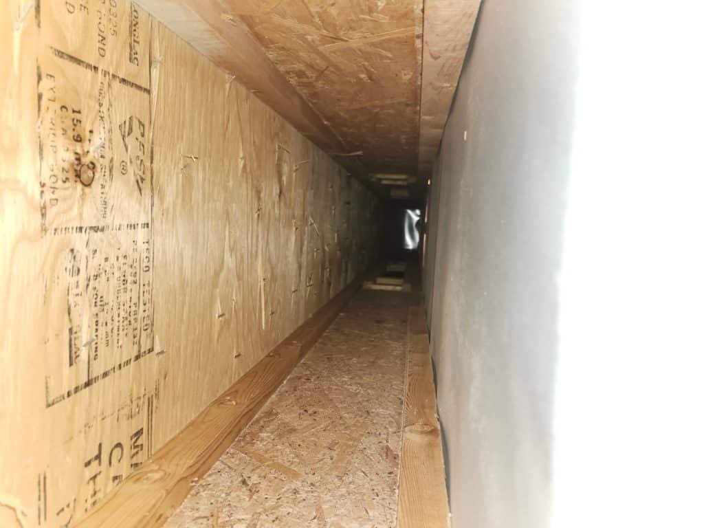 Inside ductwork during duct cleaning