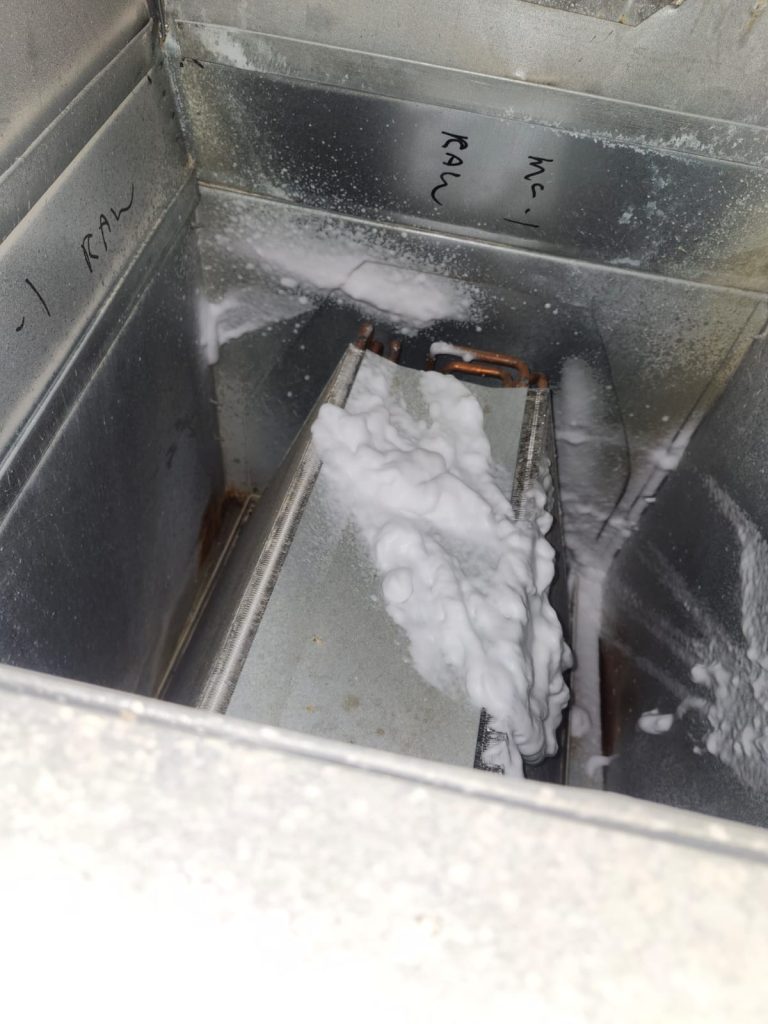 Inside ductwork during duct cleaning