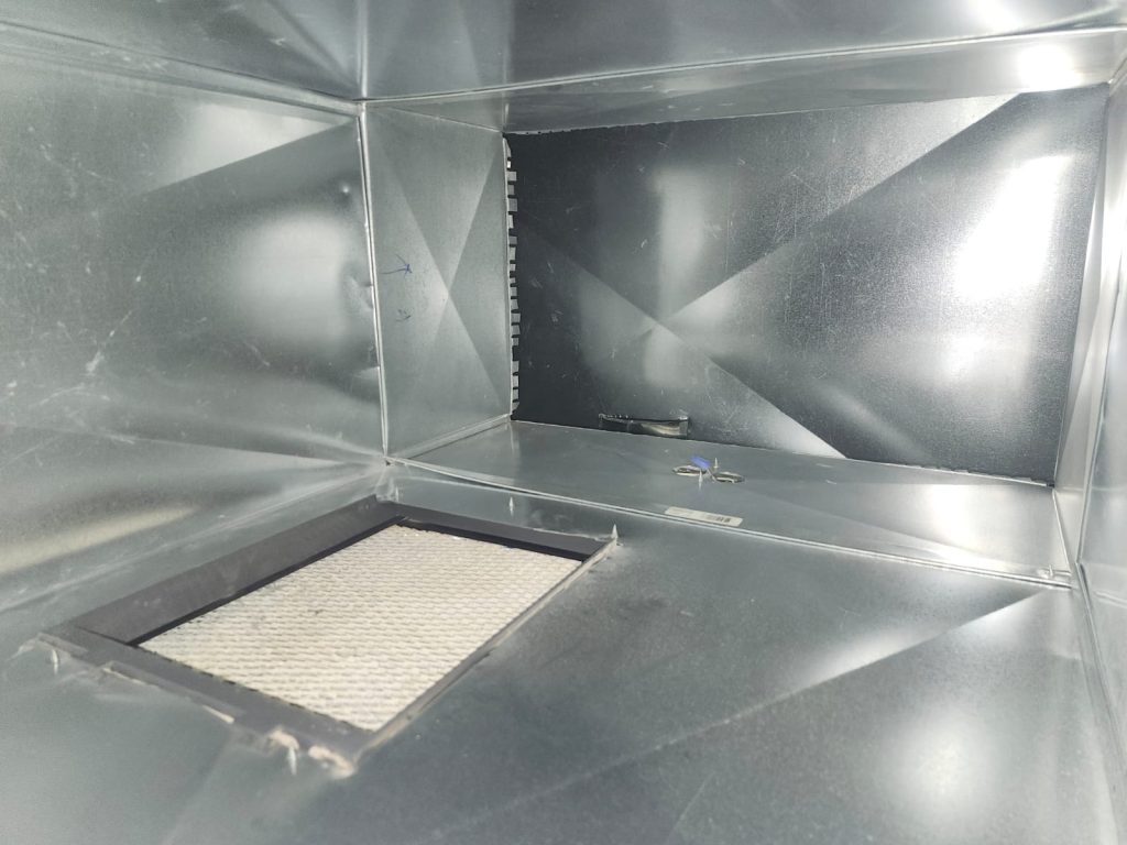 Inside ductwork during duct cleaning