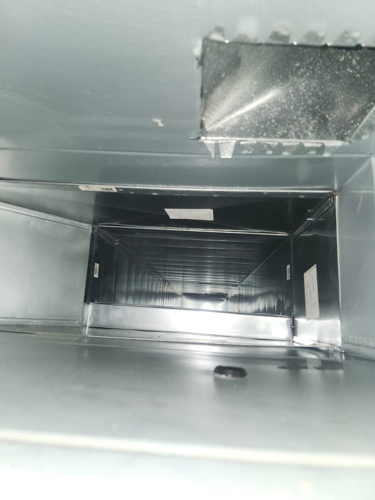 Inside ductwork during duct cleaning